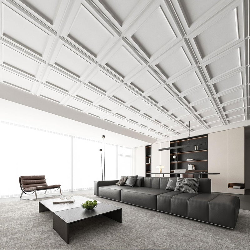 WOWSTAR 12-Pack 24"x24" Drop Ceiling Tiles, Waterproof Glue up Ceiling Panels, Modern Style 3D Wall Panels, White - Image 2